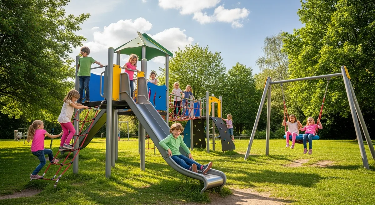 Kinder spielen auf einem Spielplatz im Park