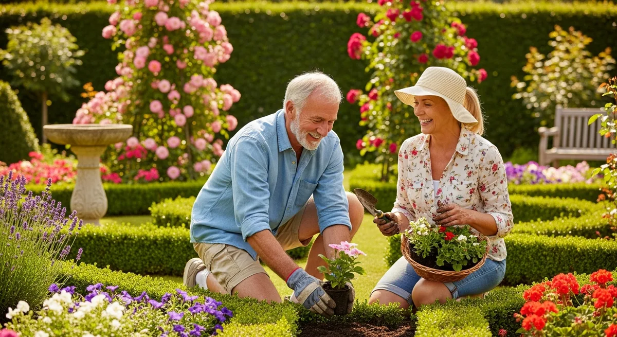 Ein Seniorenpaar bei der Gartenarbeit